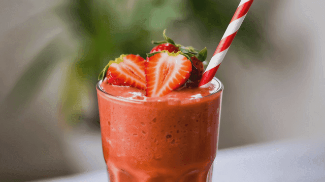 빨대가 꽂힌 상큼한 딸기 스무디
