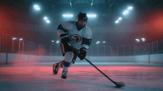 Ice hockey player practicing on rink