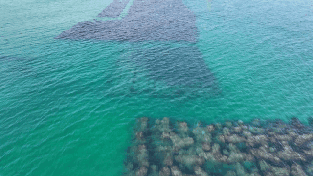Clear sea with underwater structures