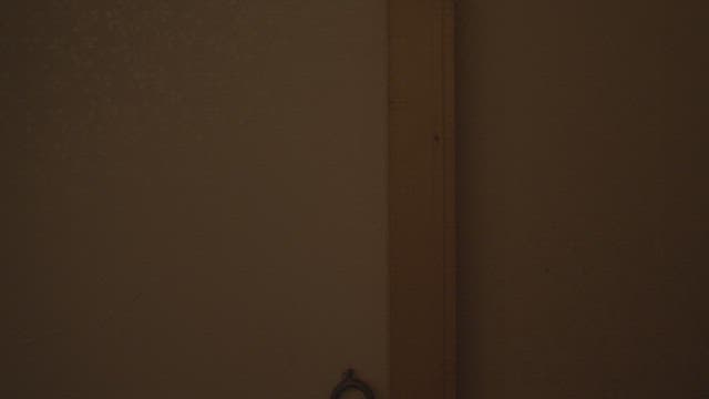 어두운 방의 문을 열어보는 여자