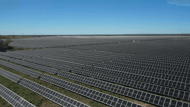 맑은 하늘 아래 펼쳐진 태양광 패널