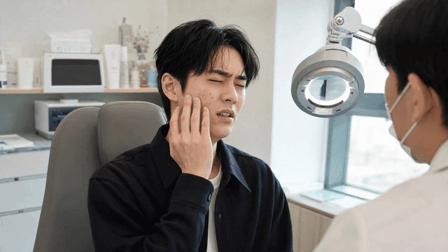 Young man consulting with dermatologist