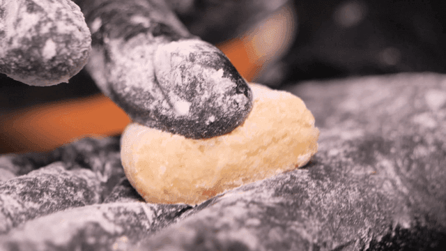 Hand-shaped dough gnocchi pieces