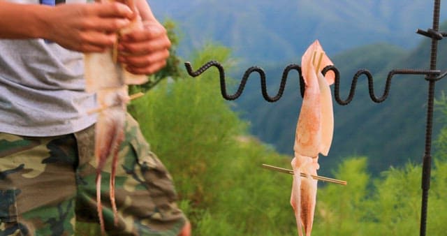 Preparing Squid for Cooking Outdoors