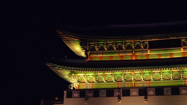 Night view of Gyeongbokgung Palace, a traditional Korean palace