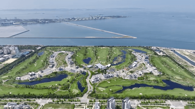A scenic golf course by the sea