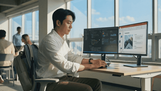 Office worker focused on computer tasks