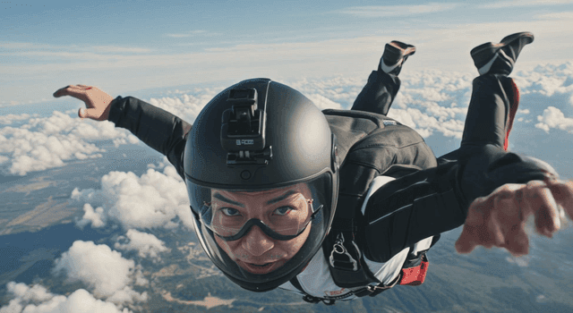 구름 위에서 자유낙하를 즐기는 스카이다이버