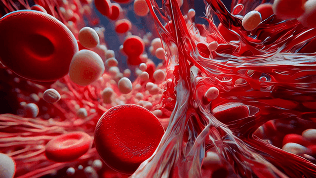 움직이는 혈액 세포의 근접 장면