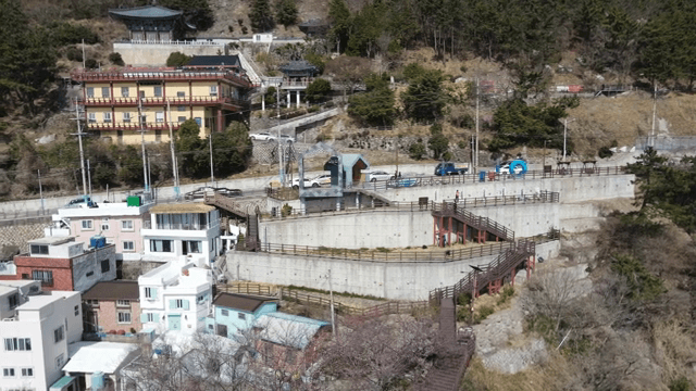 Colorful hillside village with winding roads