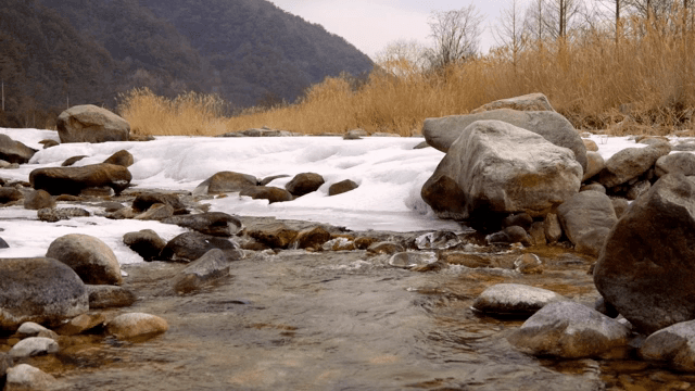 바위 사이로 흐르는 고요한 강
