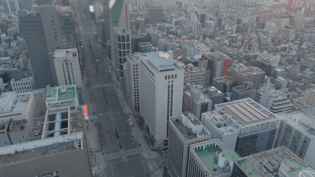 Scenery of bustling downtown boulevard