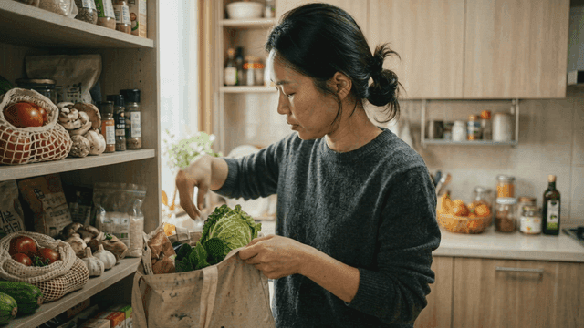 Woman organizing vegetables in kitchen