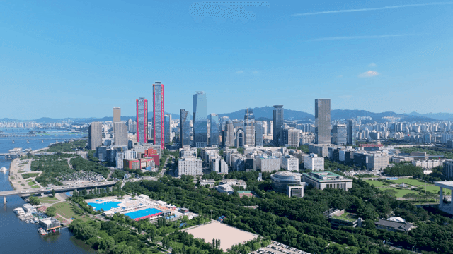 Lively Seoul cityscape with river view