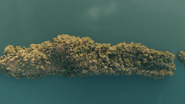 강에 둘러싸인 작은 푸른 섬