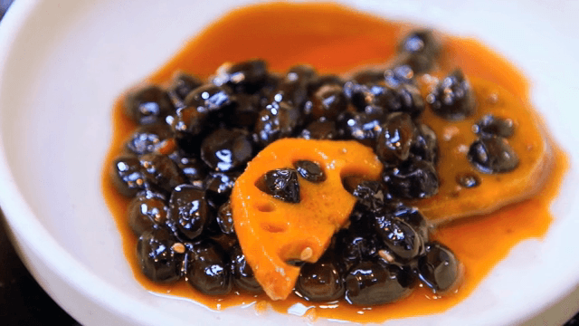 Soy-braised black beans in a dish
