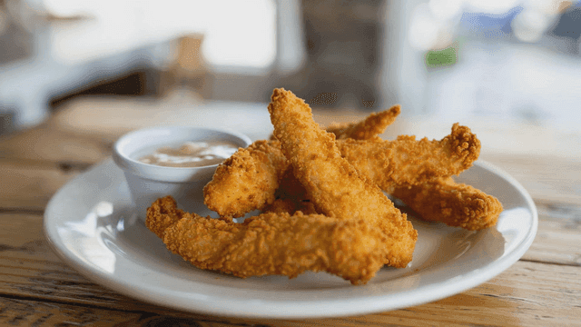 Crispy fried chicken tenders on a plate