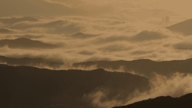 안개에 덮인 산