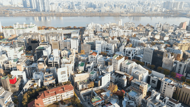 Aerial view of a bustling cityscape