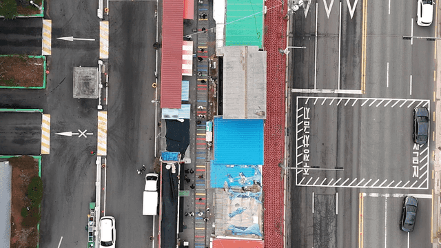 Aerial view of bustling street