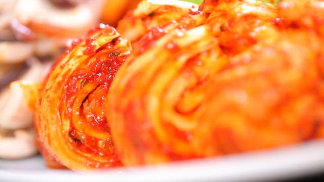 Close-up of spicy kimchi on a plate