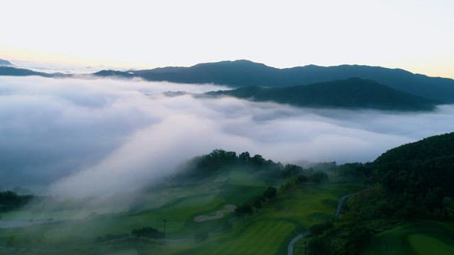 Misty Dawn over Serene Golf Course