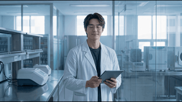 Scientist holding tablet in laboratory