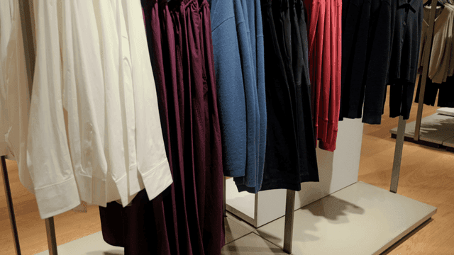 Clothes neatly arranged on hangers