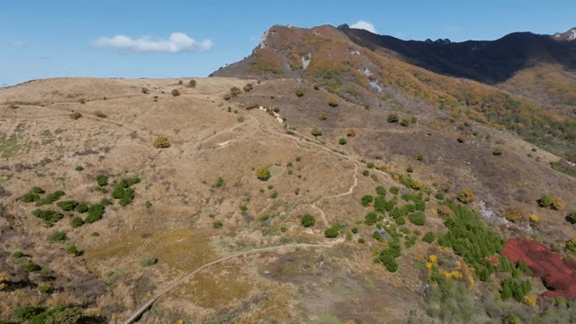 가을 색으로 물든 광활한 산 풍경