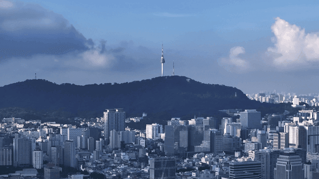 City skyline with a prominent tower