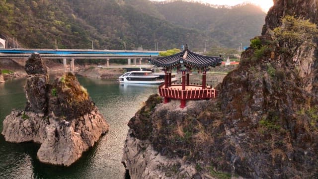 Traditional Korean pavilion by the river