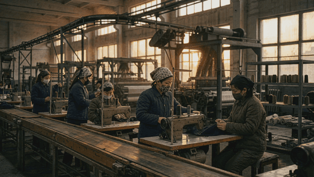 Female workers sewing in factory