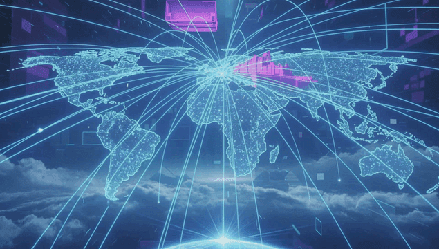 Digital world map with network lines