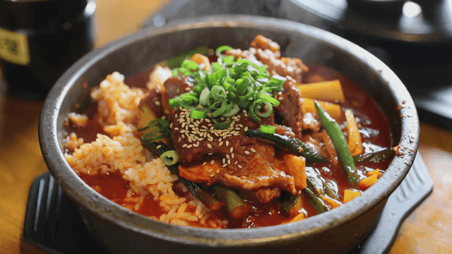 Spicy rice soup with vegetables