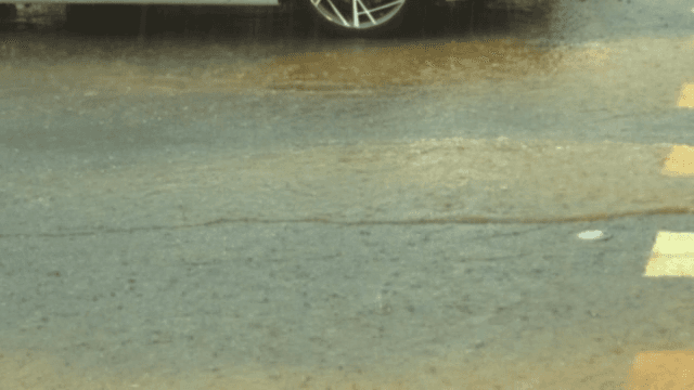 차가 있는 거리의 폭우