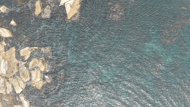 맑은 푸른 바다와 바위 해안선