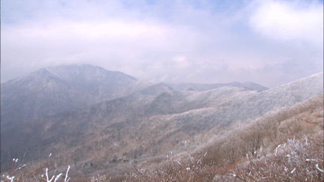 Snow-Dusted Mountain Ranges under Cloudy Sky