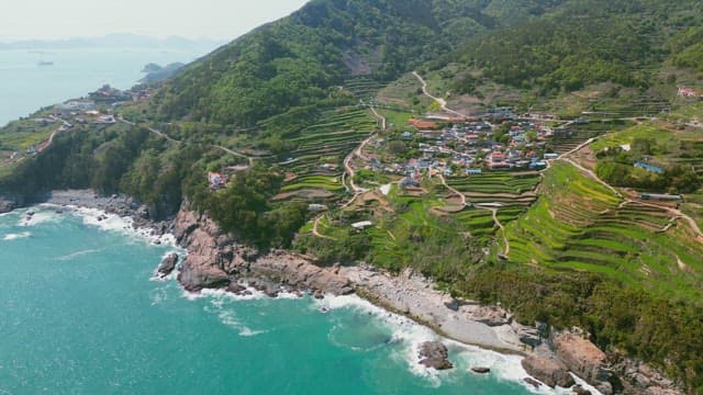 Coastal village with terraced fields