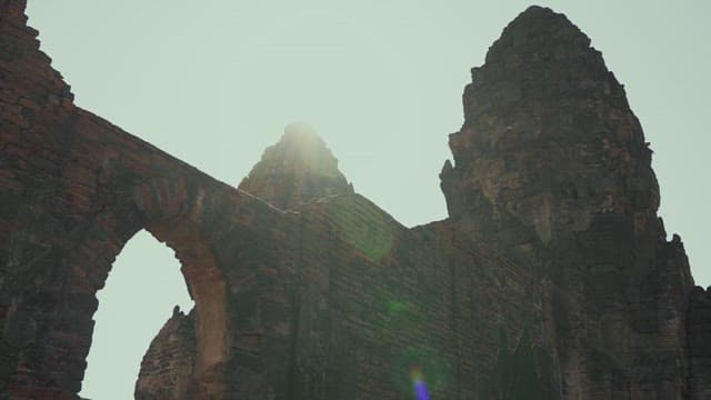 Ancient Brick Temple with Sunlight Shining Through