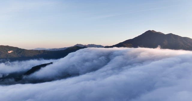 Mountains covered in clouds