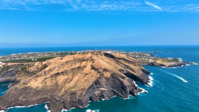 Scenic island with rocky cliffs and ocean