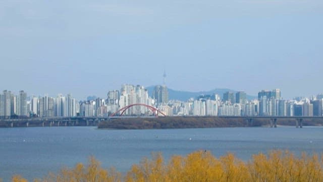 Spring Riverside Cityscape Seen from Afar