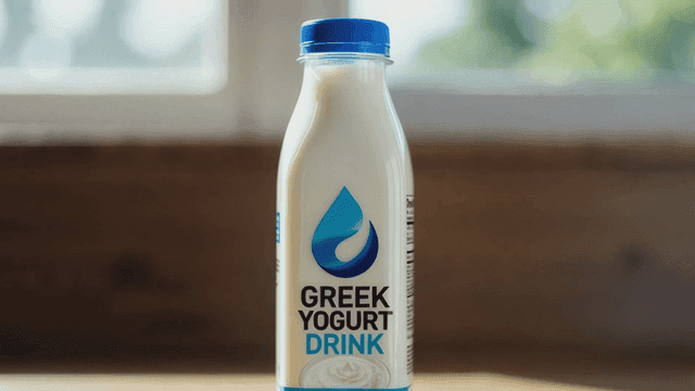 Greek yogurt drink bottle on a table