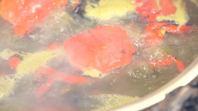 Crab dish cooked in a pot of boiling water