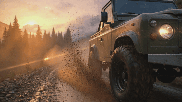 Off-road vehicle driving on a muddy path