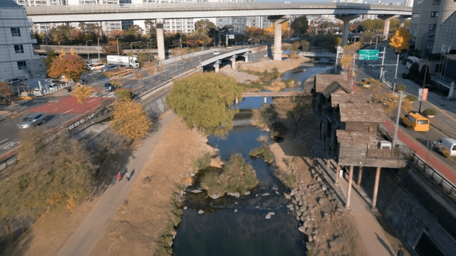River flowing through a modern city