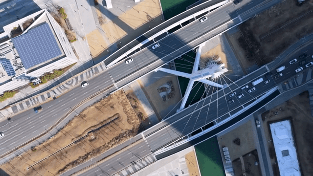 Aerial view of a modern bridge and roads