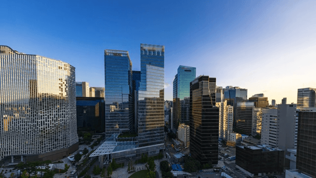 Modern high-rise buildings under clear skies