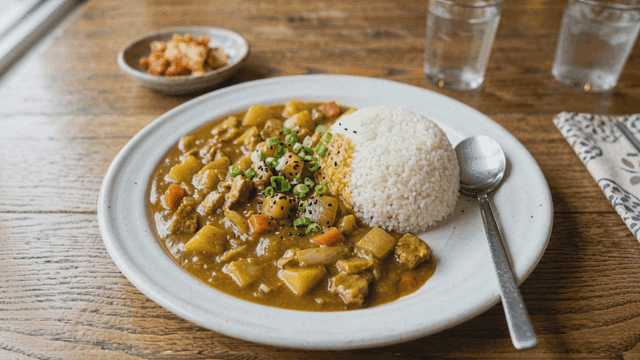 Curry rice served with kimchi