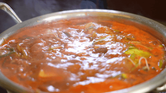 Zucchini Gochujang Stew Boiling in Pot